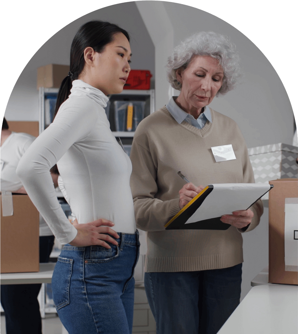 Woman being assessed by elderly lady